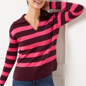 Talbots Milano Stitch Johnny Collar Striped Sweater